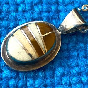 Richard Begay sterling silver inlay Tiger eye small pendant necklace